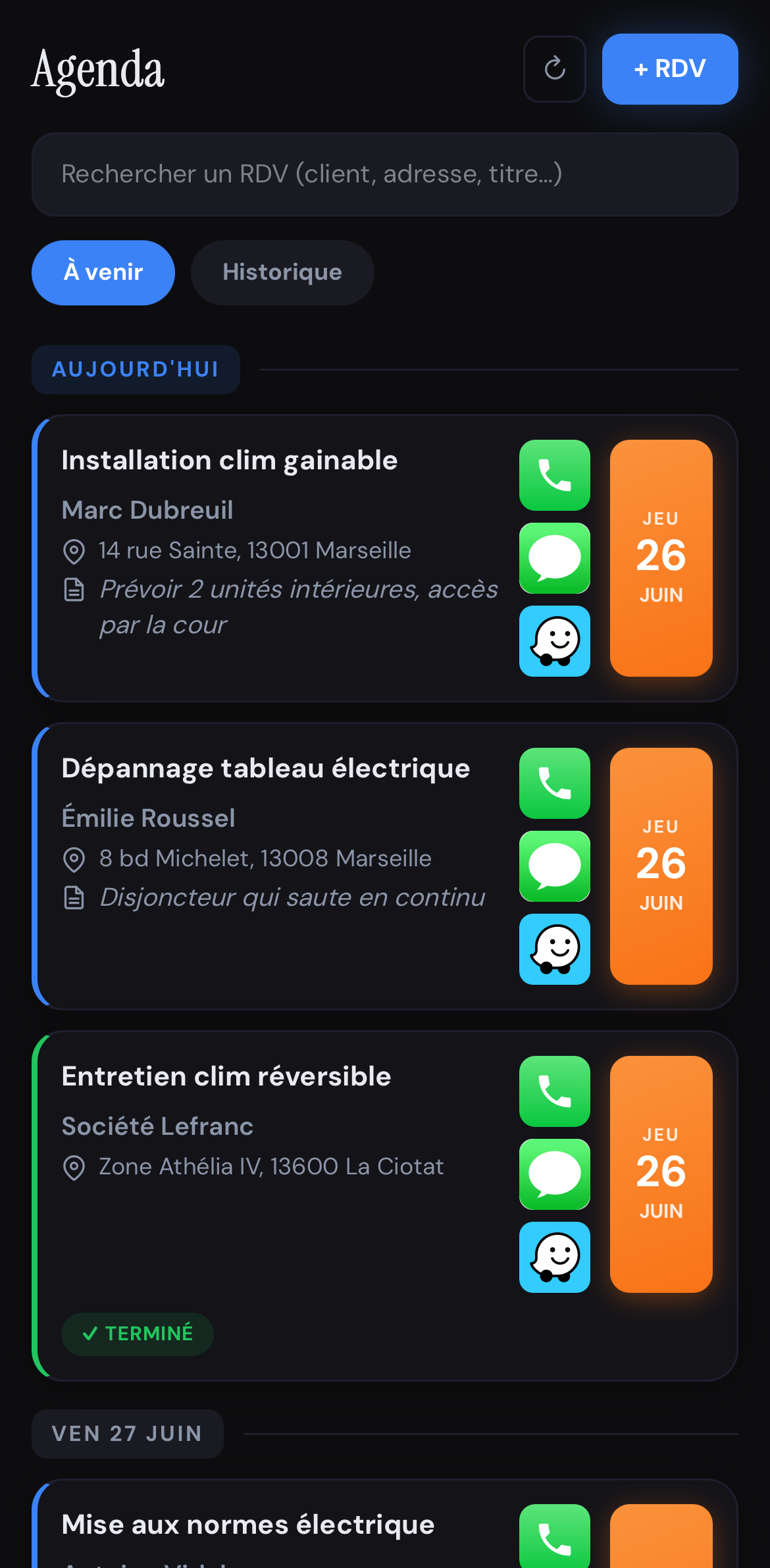 Agenda du CRM Standard IA