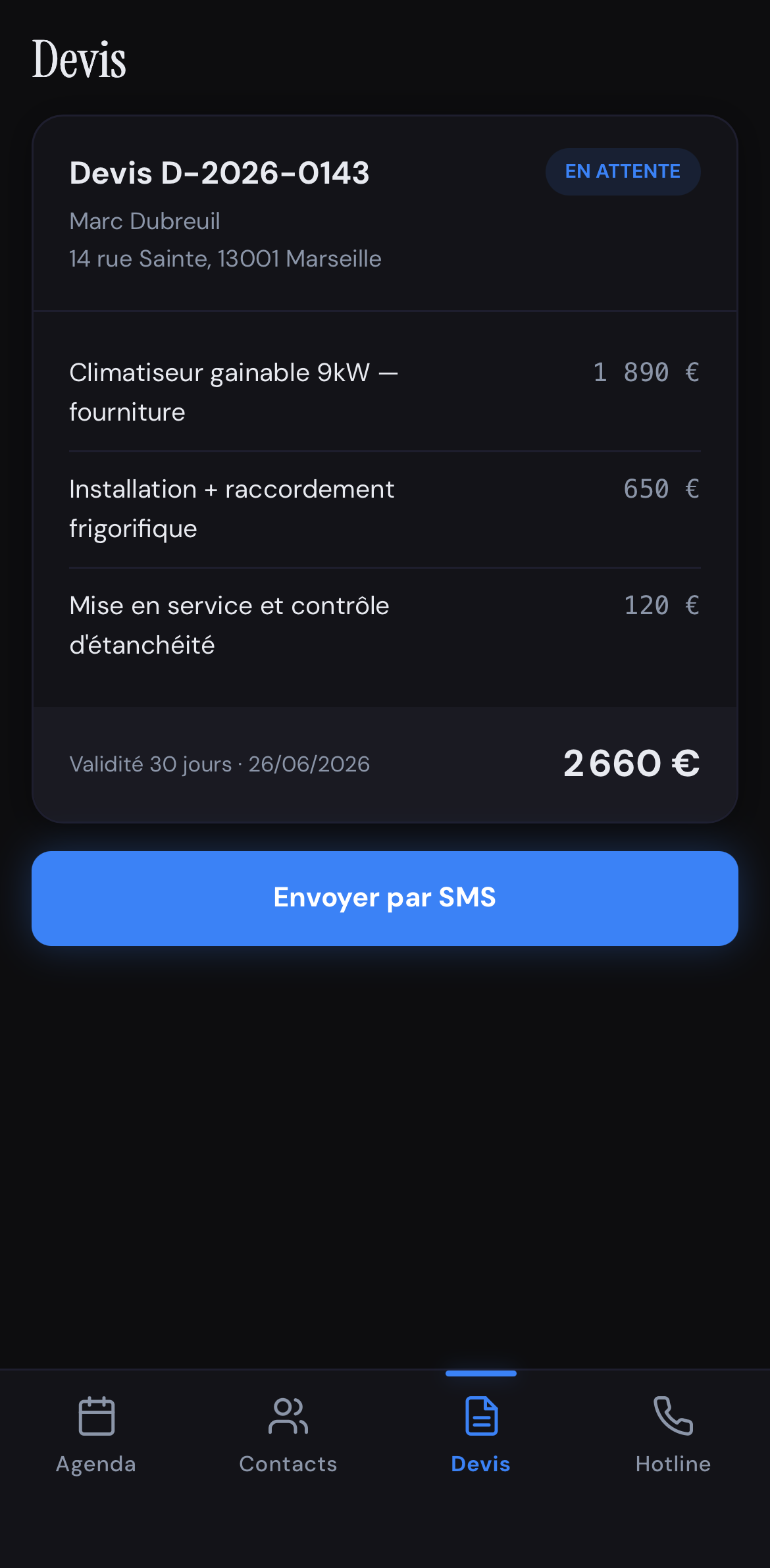 Devis généré par le CRM